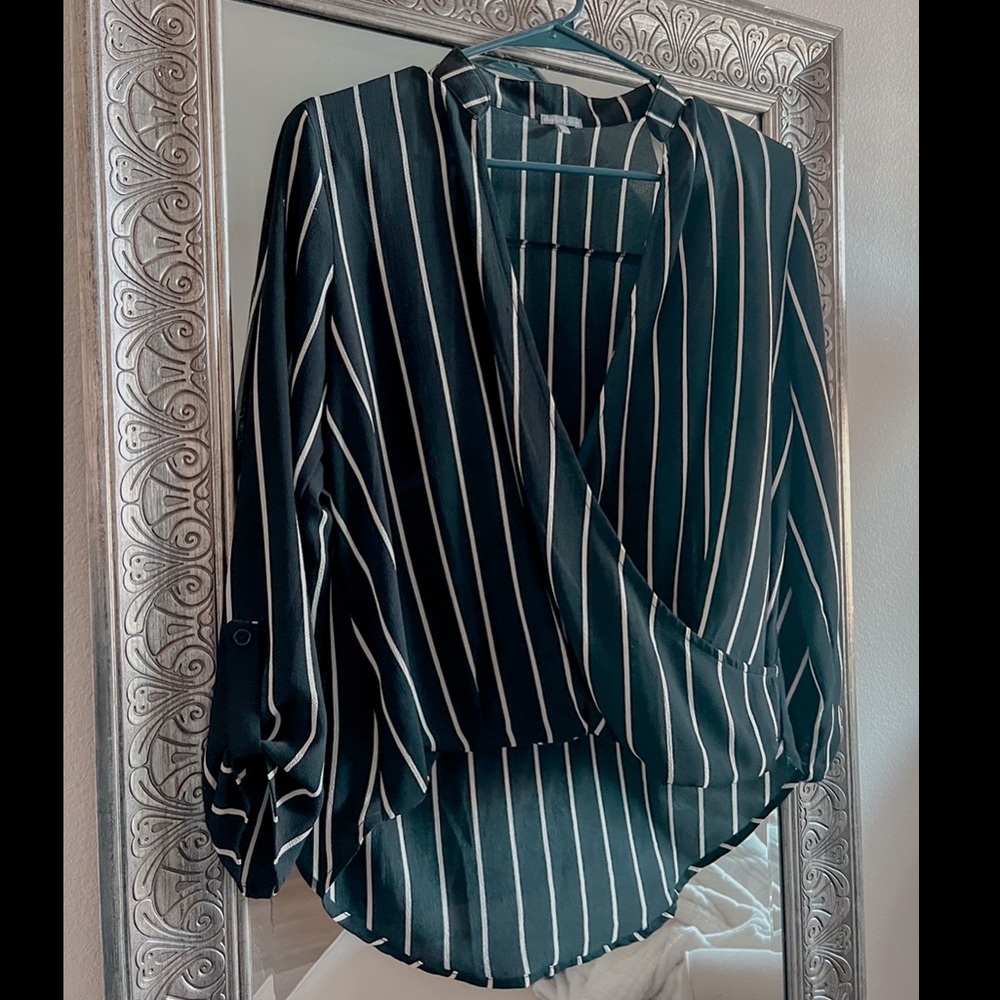 Black and White Striped Charlotte Russe Low Neck Blouse